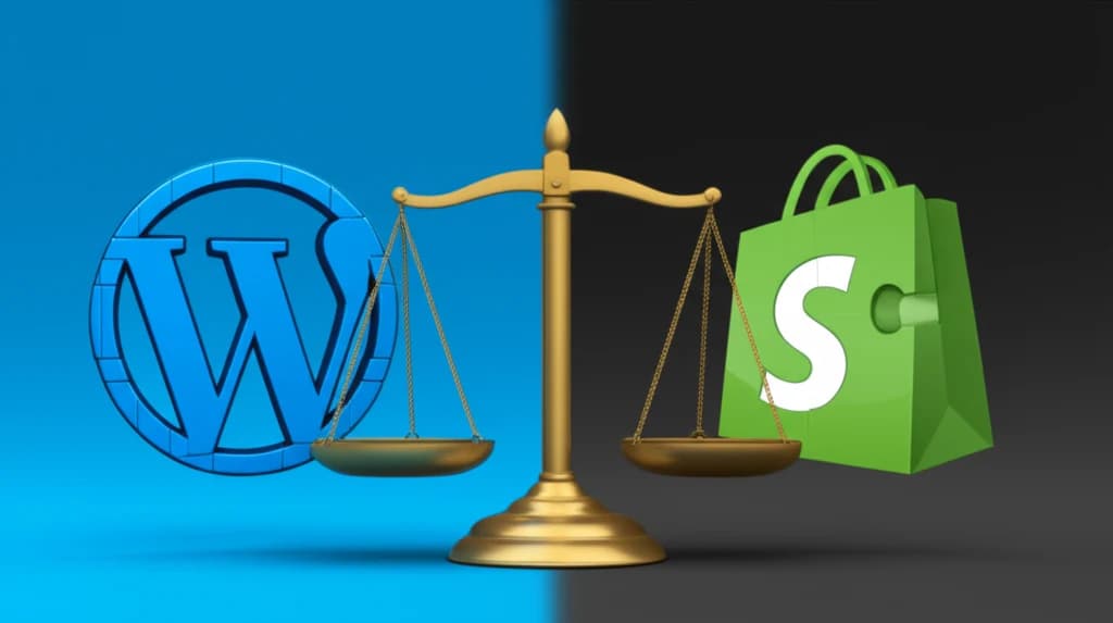 השוואה ויזואלית בין פלטפורמת ווקומרס לשופיפיי על מאזניים לבניית חנות וירטואלית